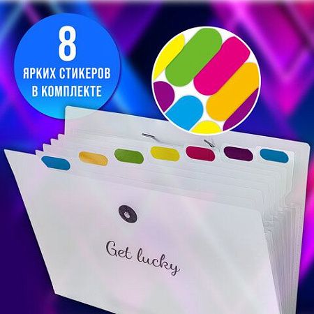 Папка-органайзер на резинке 8 отделений, BRAUBERG "Glassy", А4, прозрачная, 271928 