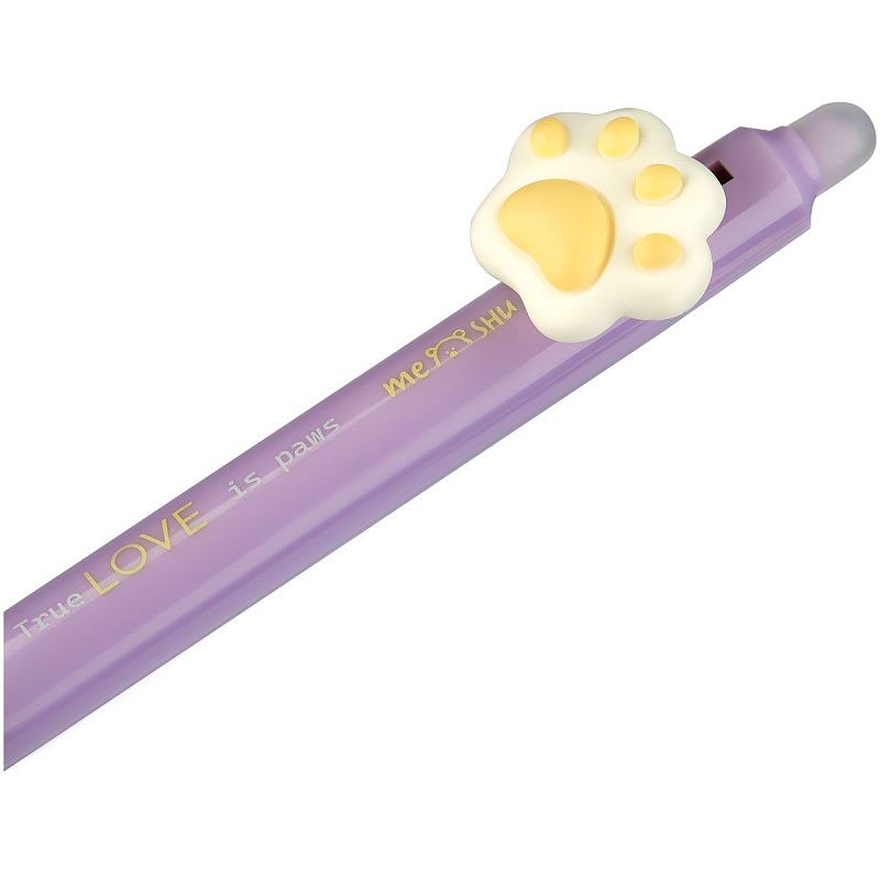 Ручка гелевая стираемая автоматическая MESHU "Sweet paws" синяя, 0,5мм, корпус ассорти, с топпером 