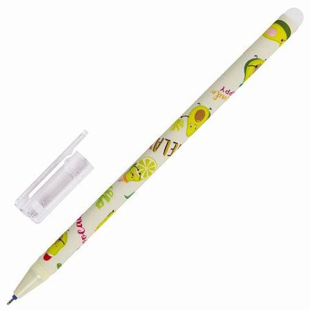 Ручки стираемые гелевые BRAUBERG KIDS "AVOCADO", СИНИЕ, КОМПЛЕКТ 12 ШТУК, игольчатый наконечник 0,5 мм, линия 0,35 мм, 144100 