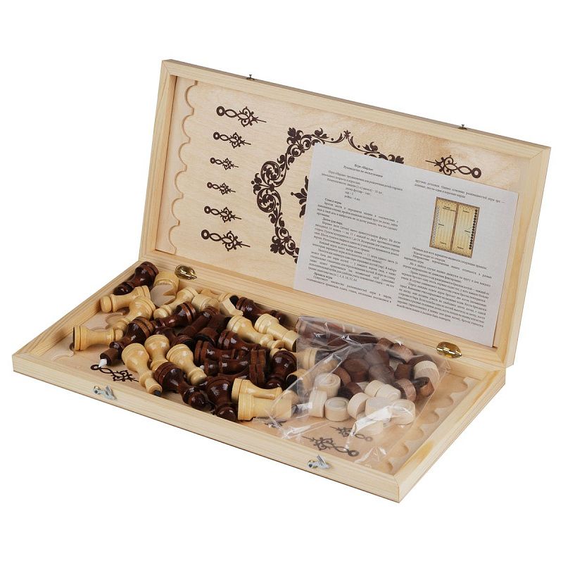 Набор игр ТРИ СОВЫ 3в1 "Нарды, шашки, шахматы", обиходные, с деревянной доской 40*40, поле 29*29