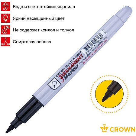 Маркер перманентный Crown "Multi Marker Super Slim" черный, пулевидный, 1мм 