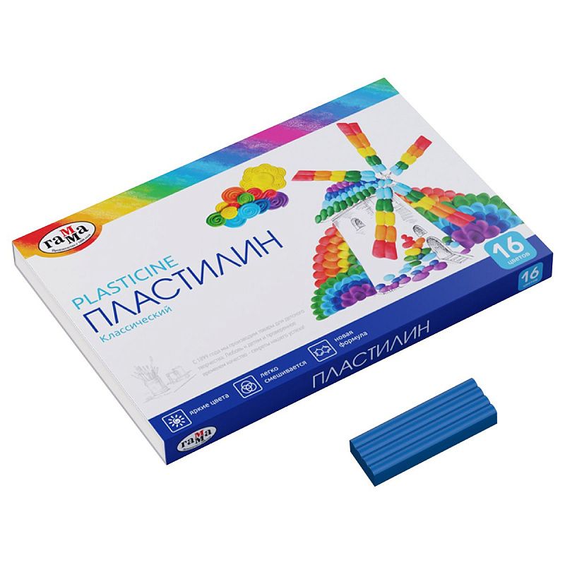 Пластилин Гамма "Классический", 16 цветов, 320г, со стеком, картон. упаковка