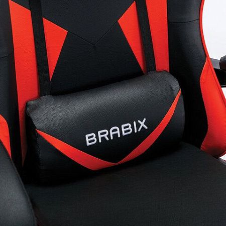Кресло компьютерное BRABIX "Dexter GM-135", подножка, две подушки, экокожа, черное/красное, 532799
