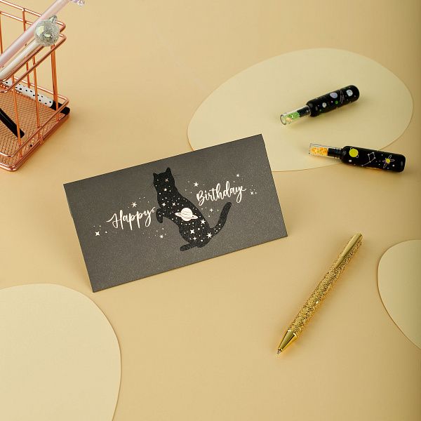 Конверт для денег MESHU "С Днем рождения. Космическая кошка", 85*164мм, мат. ламинация, фольга