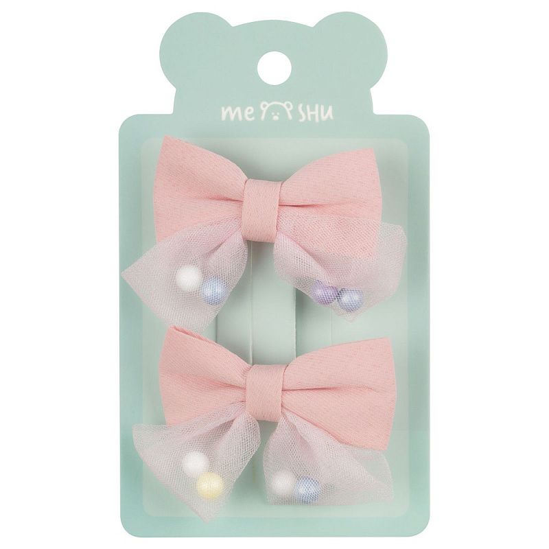 Заколки для волос MESHU, прищепка-бант с наполнителем, ассорти, 2шт., 5см, европодвес