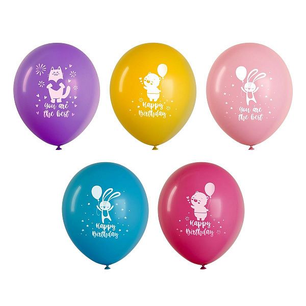 Воздушные шары,  10шт., М12/30см, MESHU "Happy birthday", пастель, ассорти