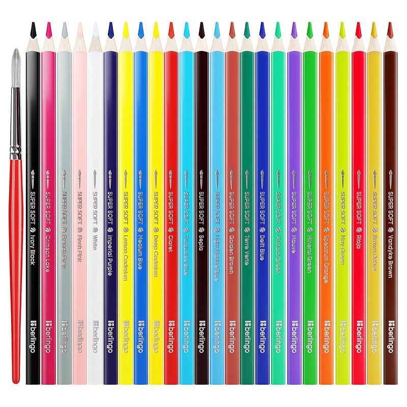 Карандаши акварельные Berlingo "SuperSoft. Рыбки", 24цв.+кисть, трехгран., заточен., картон, европодвес