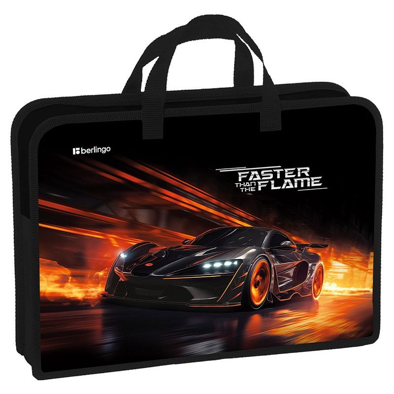 Папка с ручками 1 отделение, А4 Berlingo "Faster Than The Flame", 340*245*75мм, пластик, на молнии