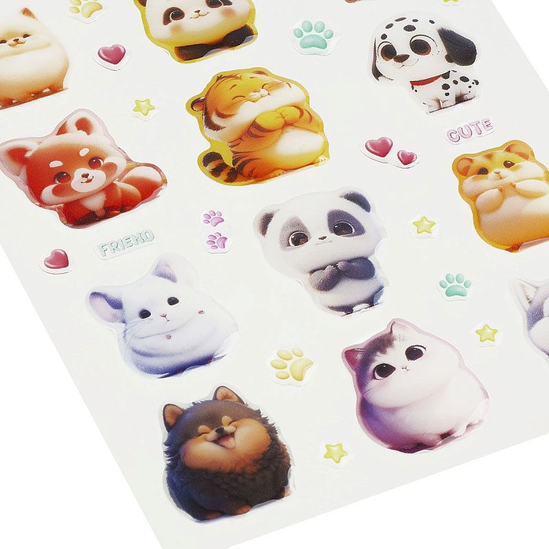 Наклейки гелевые MESHU  "Cute Pets" , 10*23см, инд. уп., европодвес