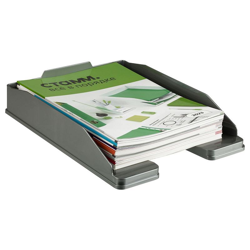 Лоток для бумаг горизонтальный СТАММ "Эксперт", серый