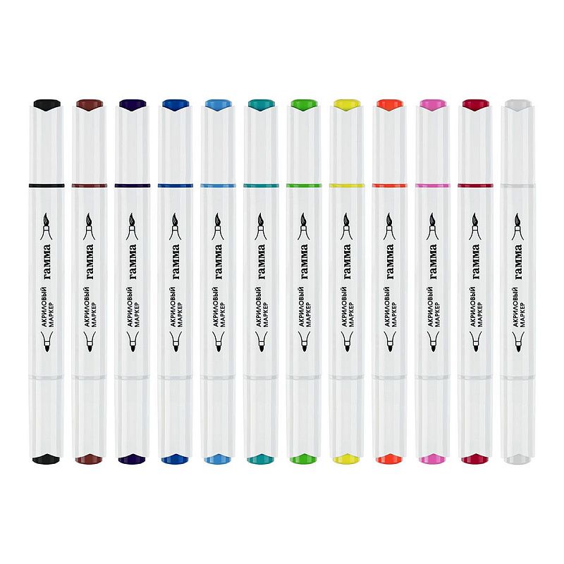 Маркеры акриловые Гамма "Классические", 12 цв., двусторонние, пластик.бокс