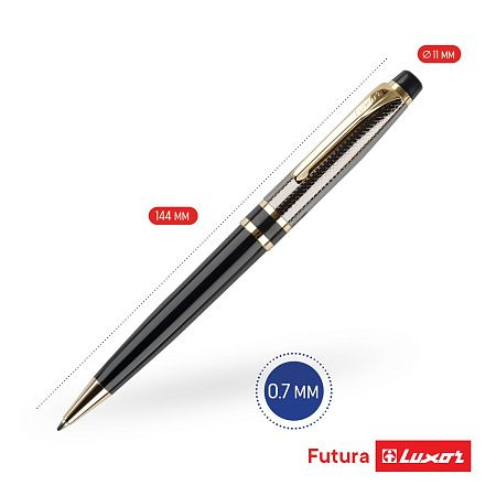 Ручка шариковая Luxor "Futura" синяя, 0,7 мм, корпус черный/золото, поворотный механизм, футляр 