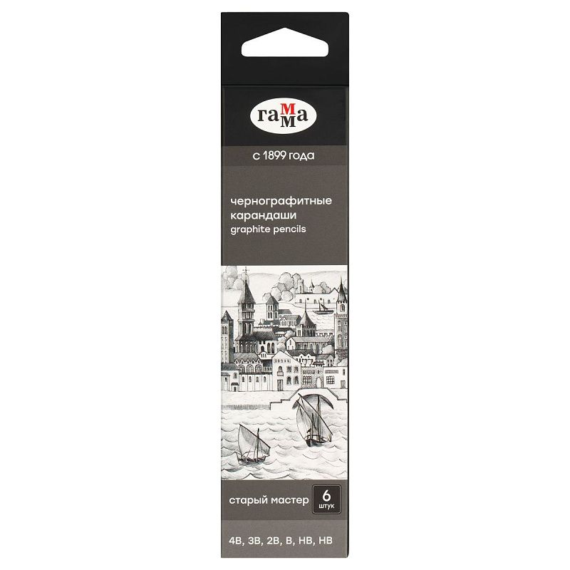 Набор карандашей ч/г Гамма 6шт., 4B-HB, кедр, картон. упаковка, европодвес
