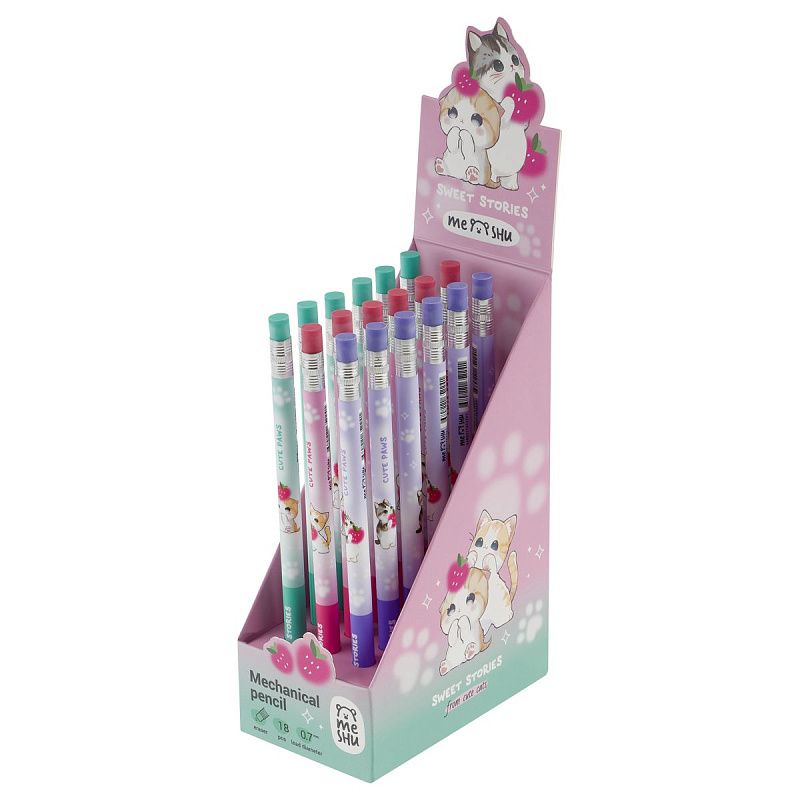 Карандаш механический MESHU "Nice kittens", печать на корпусе, с ластиком, 0,7мм, ассорти 