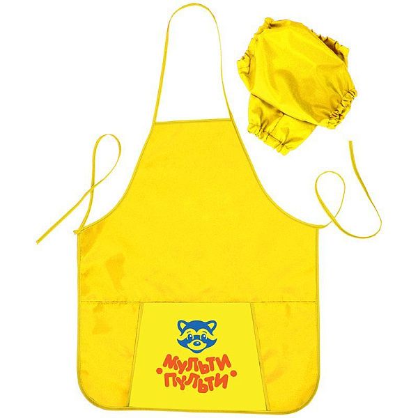 Фартук с нарукавниками Мульти-Пульти "Приключения Енота", 53,5*44,5см, 1 карман, желтый