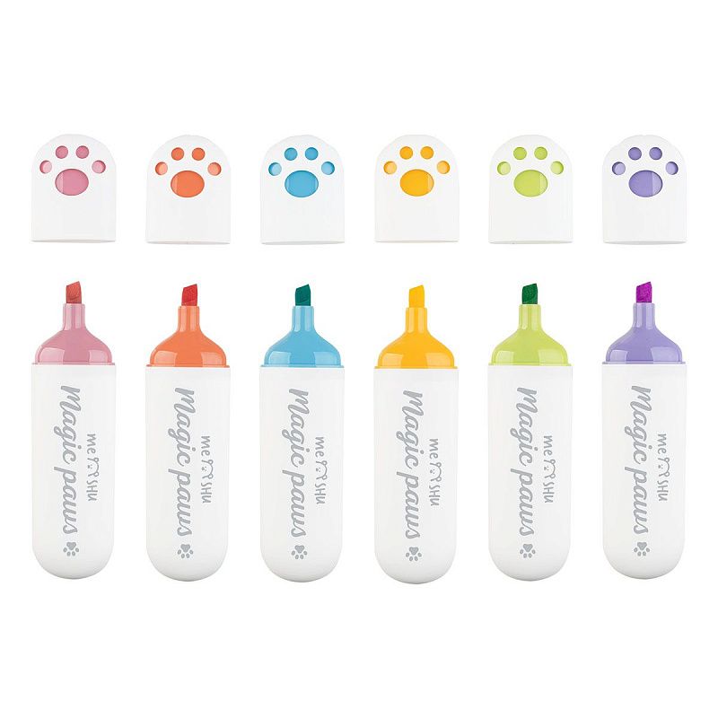 Набор текстовыделителей MESHU "Cute Paws" 06цв., пастельные цвета, 1-5мм, ПВХ бокс с европодвесом 