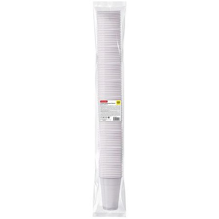 Стаканы одноразовые OfficeClean 200мл, набор 100шт., бюджет, ПП, белые, хол/гор