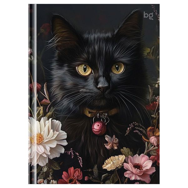 Бизнес-блокнот А6, 64л., BG "Кот и цветы", soft-touch ламинация