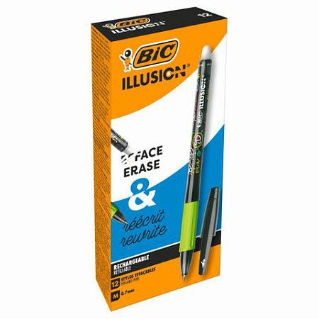 Ручка стираемая гелевая с грипом BIC "Gelocity Illusion", ЧЕРНАЯ, корпус черный, линия 0,3 мм, 516523 