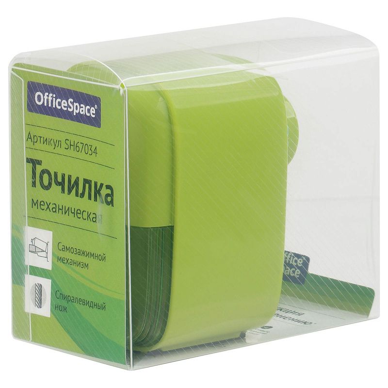 Точилка механическая OfficeSpace, пласт. корпус, зеленая, инд. упаковка 
