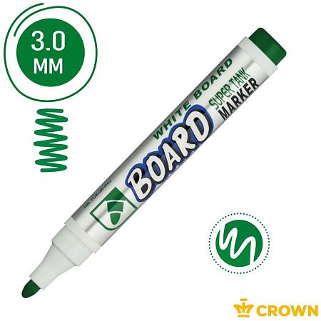 Маркер для белых досок Crown "Multi Board" зеленый, пулевидный, 3мм 