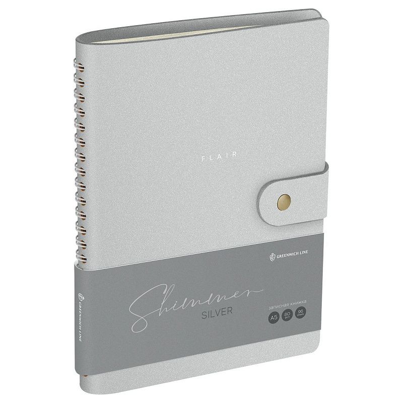 Записная книжка А5 96л. ЛАЙТ, кожзам, скрытый гребень, Greenwich Line "Shimmer. Silver", блок в линию