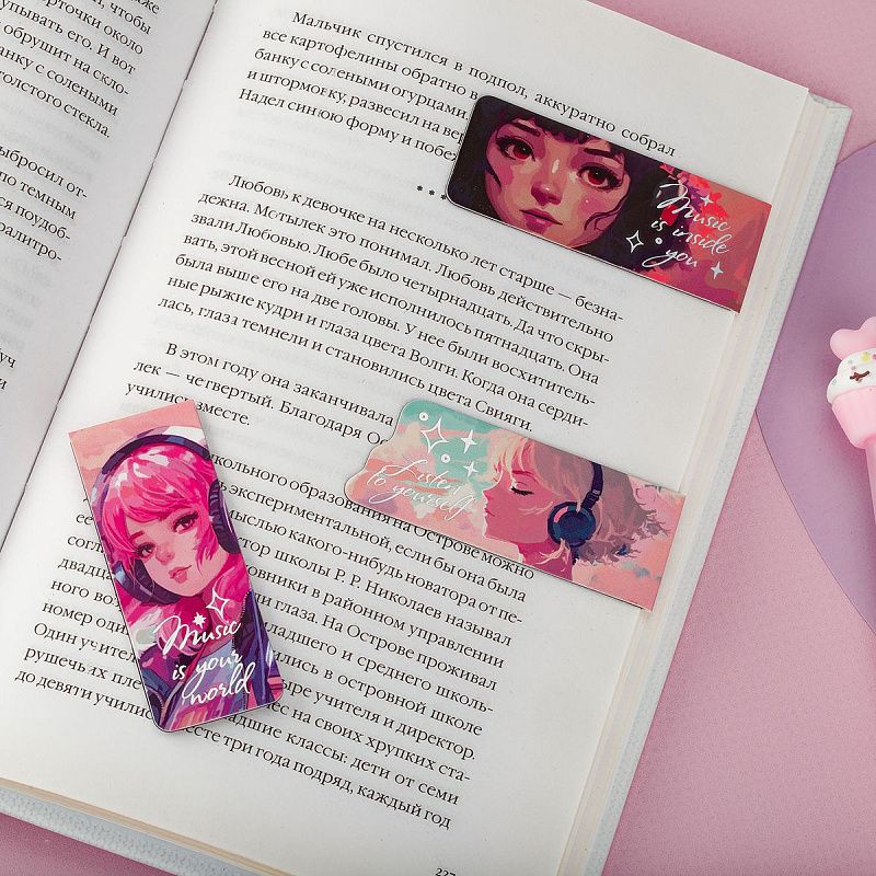 Закладки магнитные для книг, 3шт., MESHU "Anime", софт-тач, фольга, ассорти 