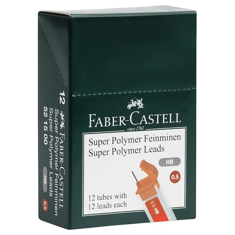 Грифели для механических карандашей Faber-Castell "Polymer", 12шт., 0,5мм, HB 