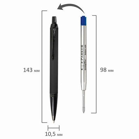 Ручка шариковая PARKER "IM Achromatic Black BT", черный матовый, нержавеющая сталь, синяя, 2127618 