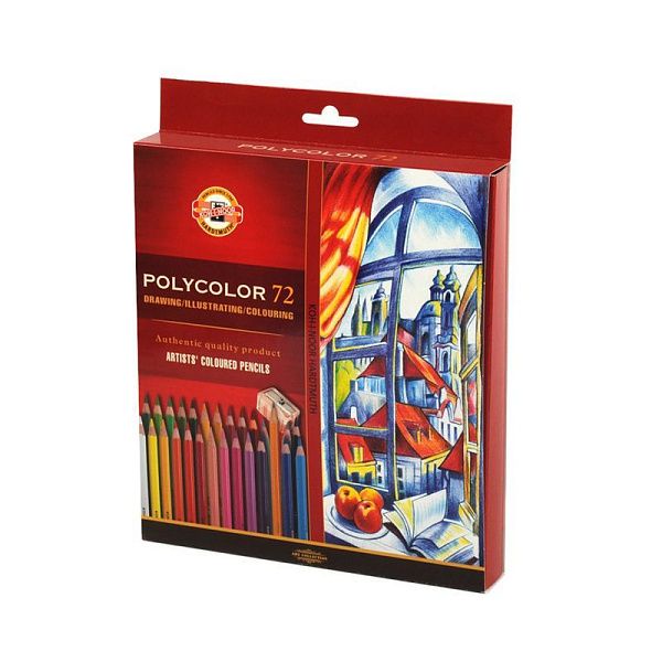 Карандаши цветные художественные Koh-I-Noor "Polycolor 3837", 72цв., заточен.+ 2 точилки+3 ч/гр. кар. 1500, картон, европодвес