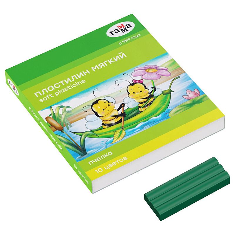 Пластилин восковой мягкий Гамма "Пчелка", 10 цветов, 150г, со стеком, картон. упаковка