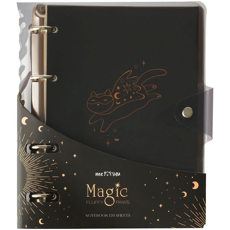 Тетрадь на кольцах 120л., А5, клетка MESHU "Black cat", с пластиковой обложкой