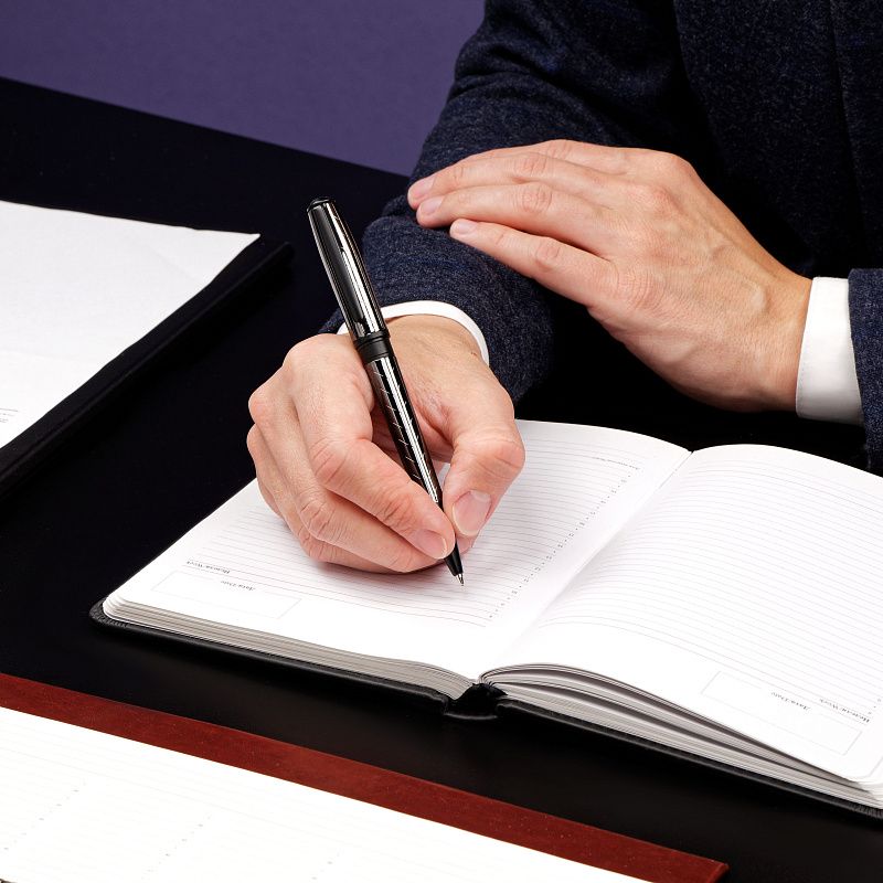 Ручка шариковая Delucci "Marte" синяя, 1,0мм, корпус титан/черный, поворотн., подарочная упаковка 