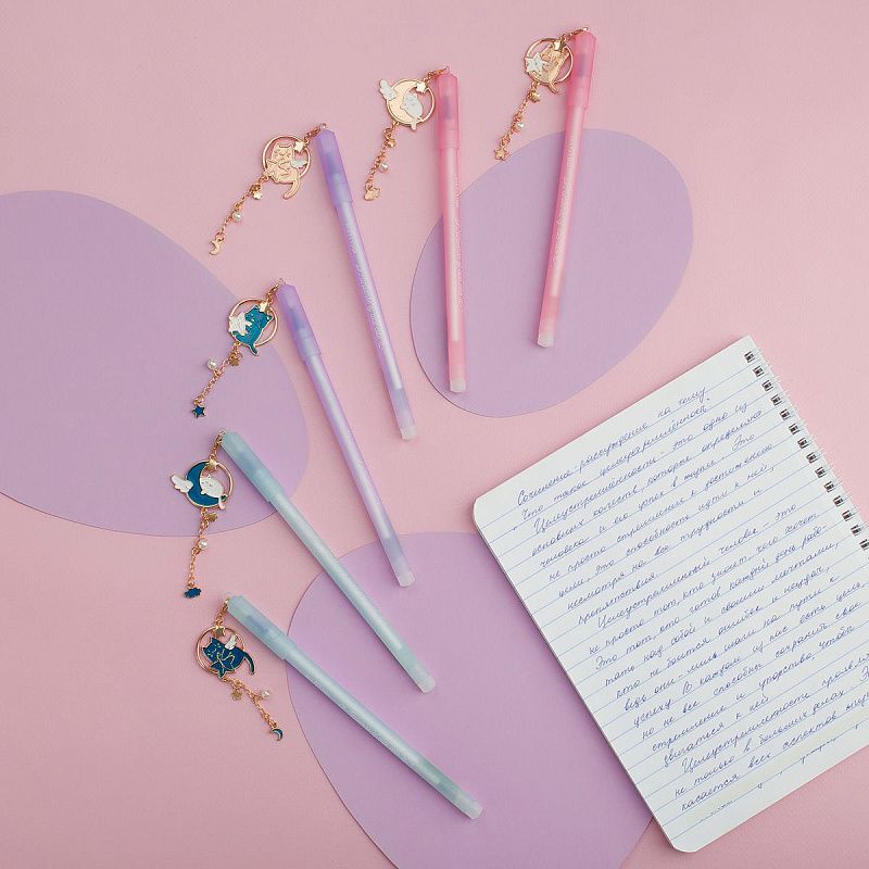 Ручка гелевая стираемая MESHU "Grace cats" синяя, 0,5мм, корпус ассорти, с топпером 