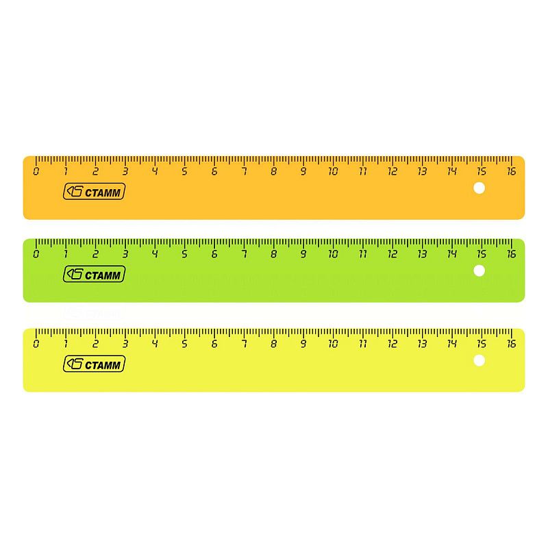 Линейка 16см СТАММ, пластиковая, непрозрачная, неоновые цвета, ассорти 