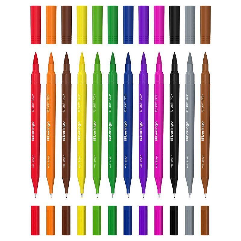Двусторонние фломастеры для скетчинга "Brush&Fineliner", 12цв, кисть+линер, смываемые, РЕТ бокс, европодвес