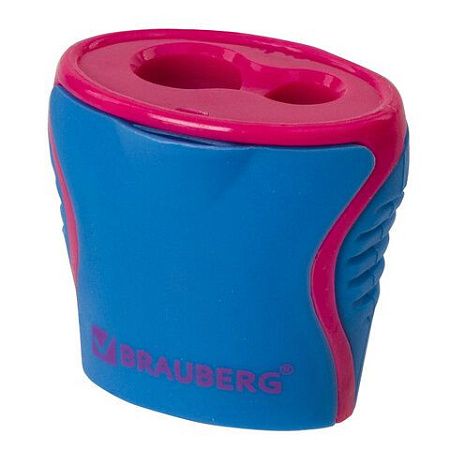 Точилка BRAUBERG "Mix Dual", 2 отверстия для чернографитных карандашей (в том числе утолщенных), с контейнером, корпус ассорти, 228449 