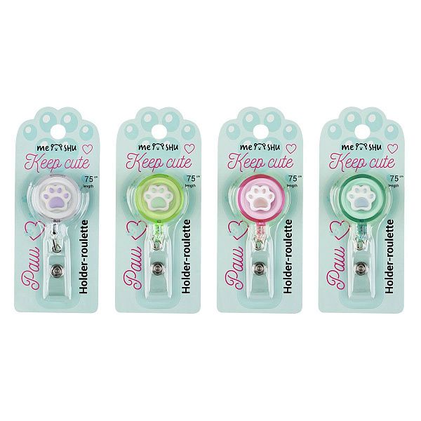 Держатель-рулетка для бейджей MESHU с топпером "Лапка", 75см, петелька, клип, ассорти, блистер