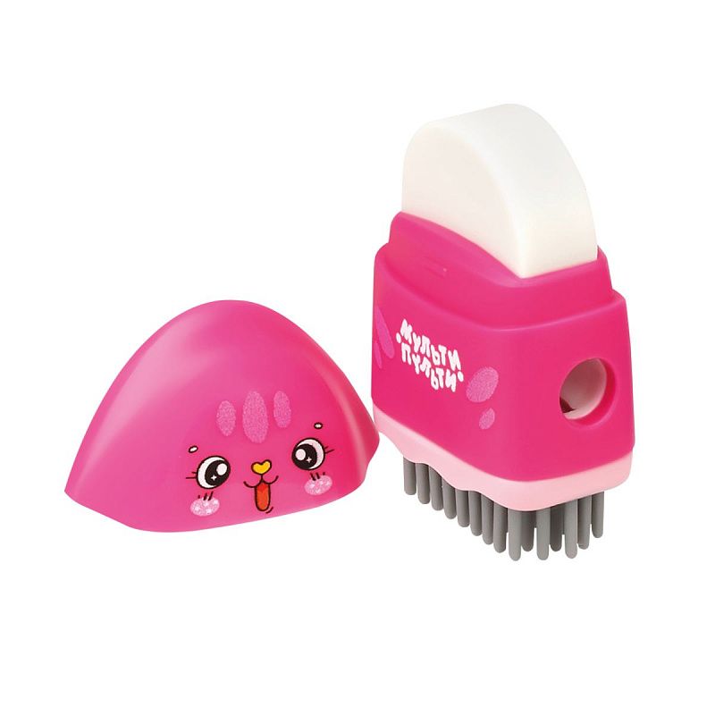 Точилка пластиковая с ластиком Мульти-Пульти "Милашки" 1 отверстие, контейнер, ассорти 