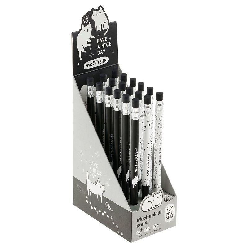 Карандаш механический MESHU "Cute pattern", печать на корпусе, с ластиком, 0,7мм, ассорти 