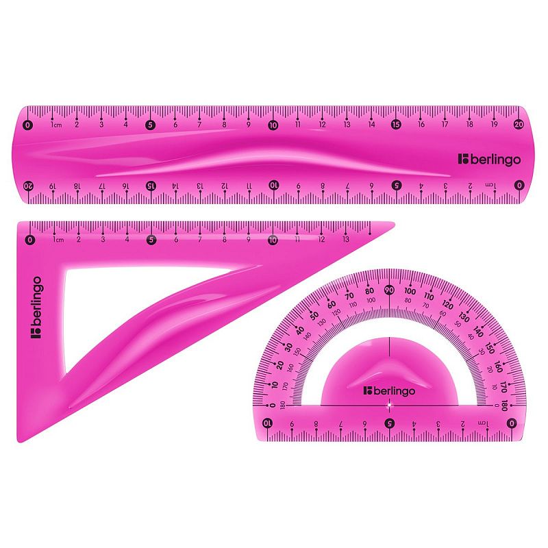 Набор чертежный средний Berlingo "Flexy" (треуг. 14см, линейка 20см, транспортир) гибкий, ассорти, европодвес 