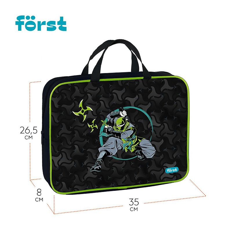 Папка текстильная с ручками 1 отделение, А4 Först "Ninja", 350*265*80мм, текстиль, на молнии 