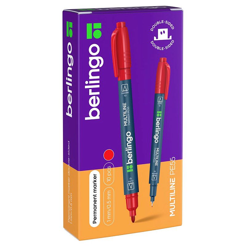 Маркер перманентный двухсторонний Berlingo "Multiline PE55" красный, пулевидный, 0,5/1мм 