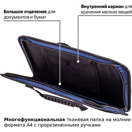 Папка на молнии с ручками STAFF "EVERYDAY", А4, твердые стенки, ткань, синяя, 228345 