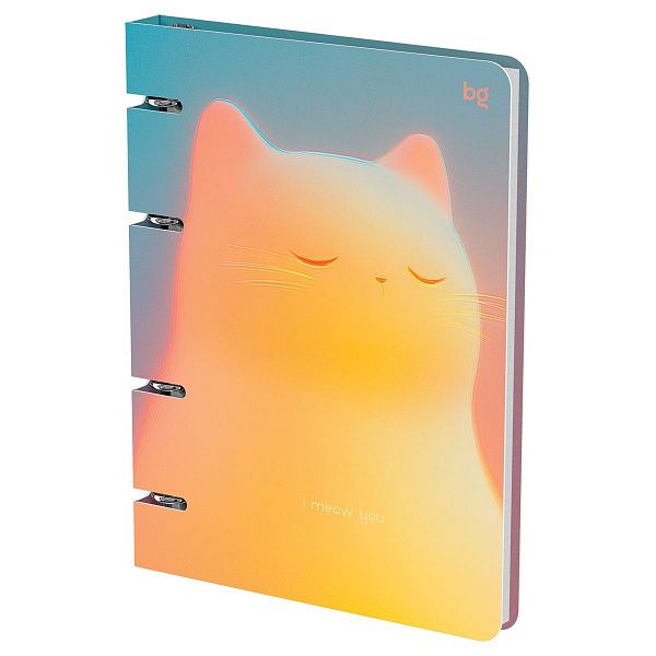 Тетрадь на кольцах А5, 120л., BG "Meow", картон, soft-touch ламинация