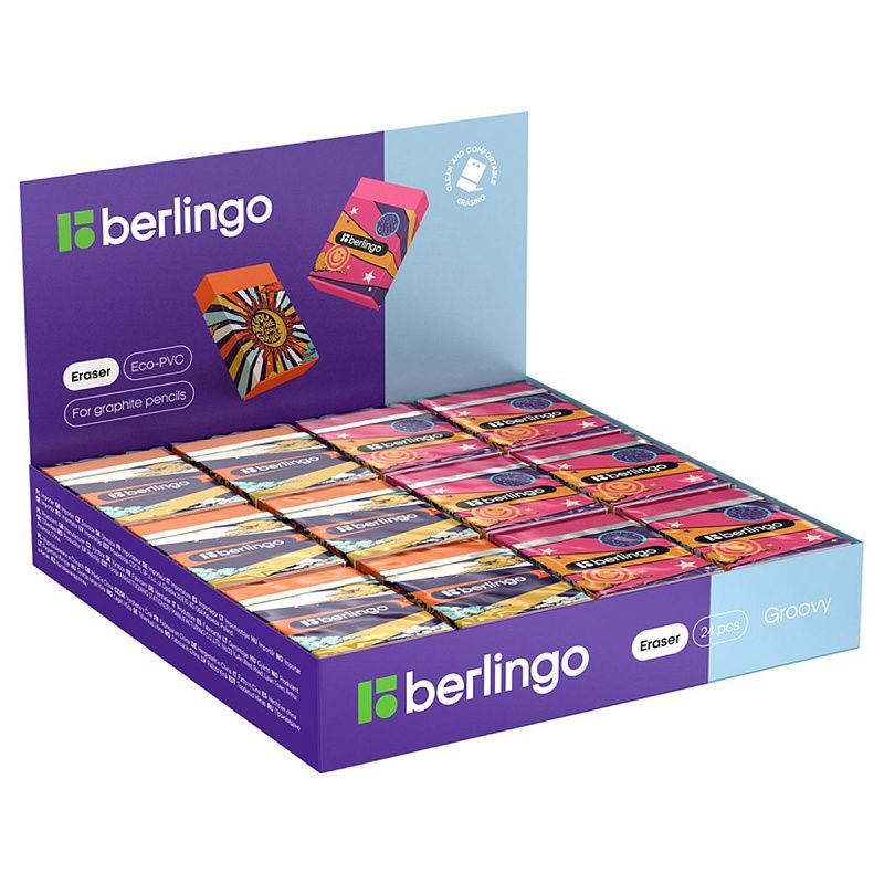 Ластик Berlingo "Groovy", Eco-PVC, картонный держатель, 45*32*11мм 