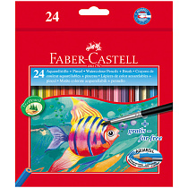 Карандаши акварельные Faber-Castell, 24цв+кисть, картон, европодвес