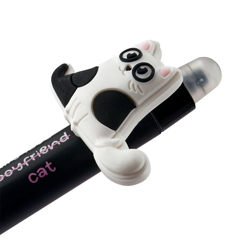 Ручка гелевая стираемая автоматическая MESHU "Funny cats" синяя, 0,5мм, корпус ассорти, с топпером 