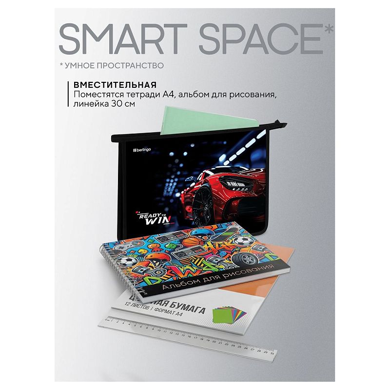Папка для тетрадей 1 отделение, А4 Berlingo "Ready to win", 340*245*40 мм, пластик, на молнии 