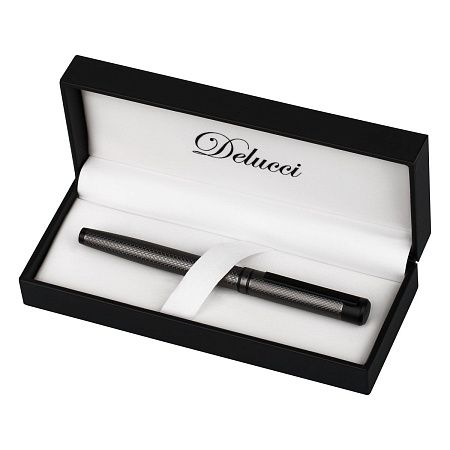 Ручка-роллер Delucci "Antica" синяя, 0,6мм, корпус графит/черный, подарочная упаковка 